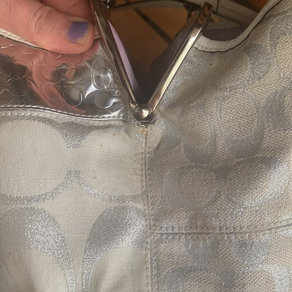 Coach Silver and White Bag Purse - Picture 4 of 12